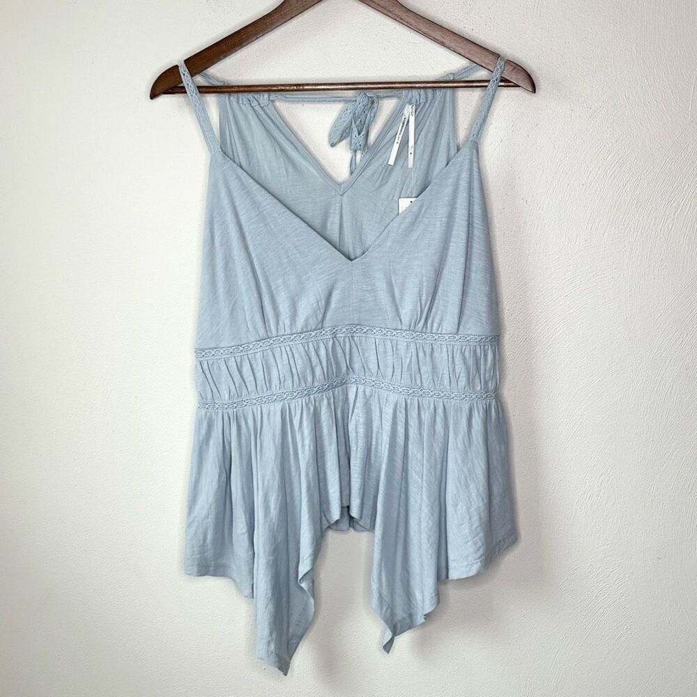 Anthropologie Light Blue Lace Lined Sleeveless Blouse Shark Bite - Women’s US M